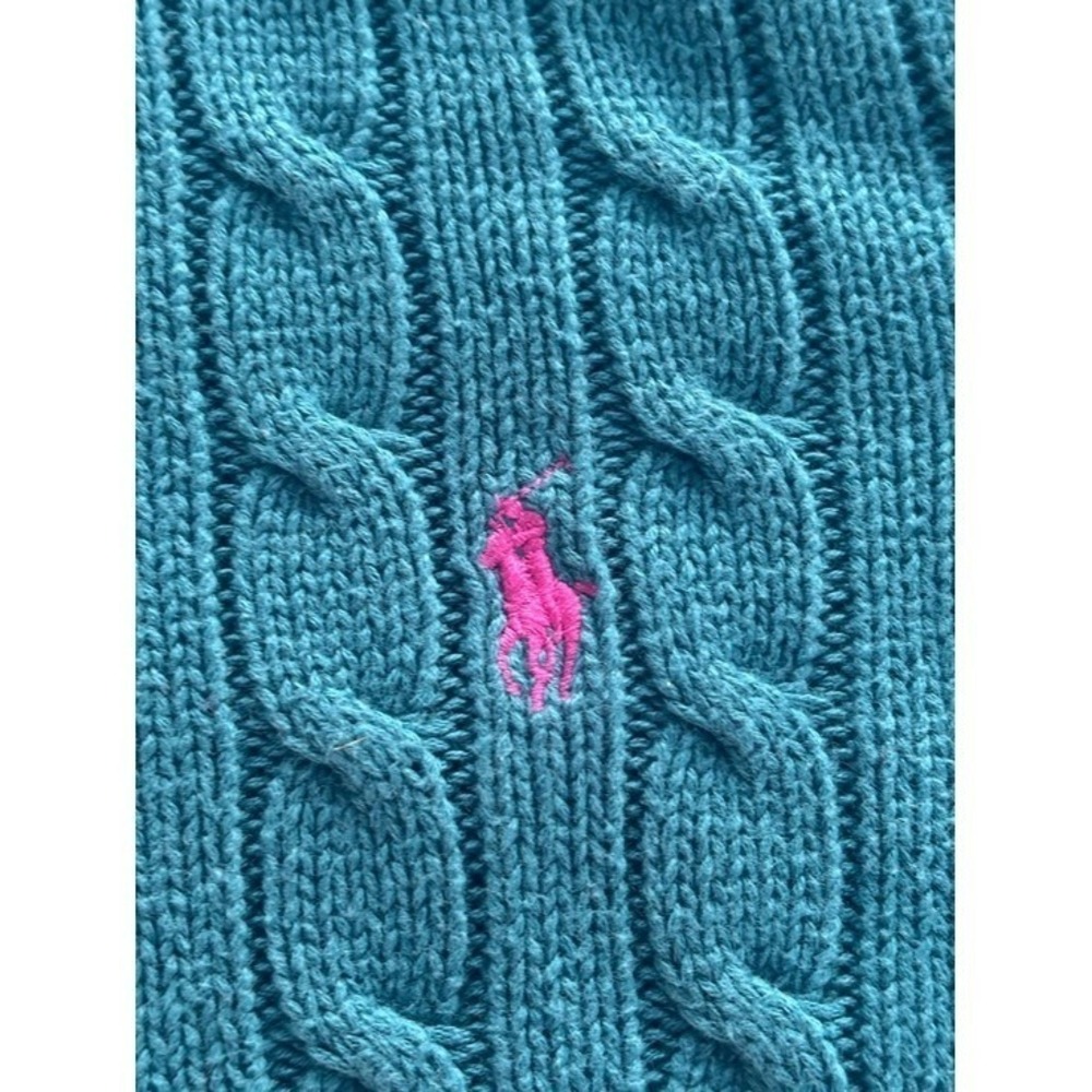 Ralph Lauren Sport Teal Turtleneck Sweater-100% Cotton Women's size L Preppy - Picture 3 of 6
